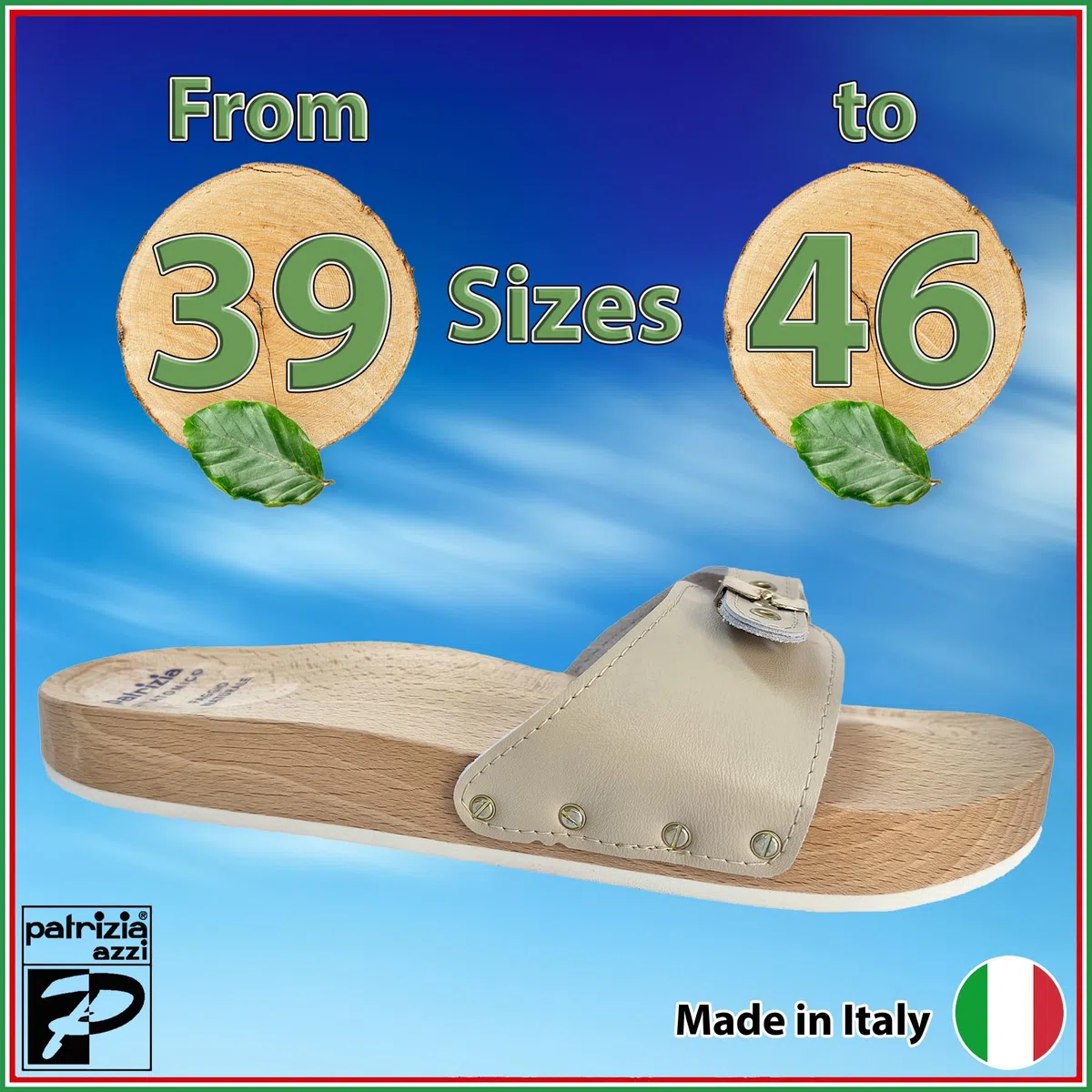 Patrizia Azzi 833 ZOCCOLI IN LEGNO DI FAGGIO CIABATTE UOMO (numeric_46)