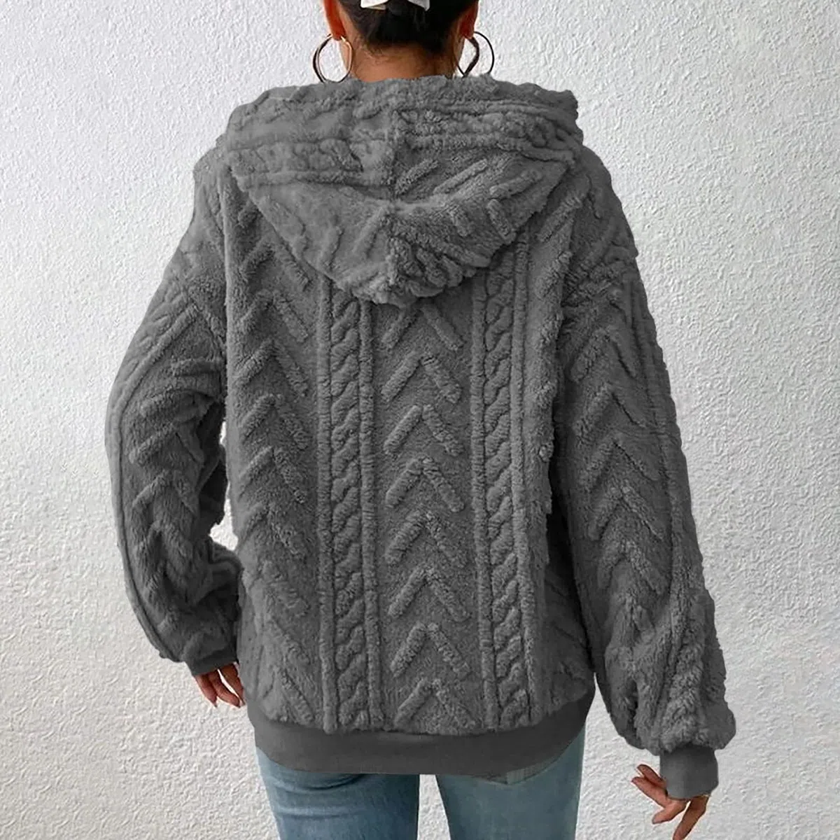 Cappotto Maglione a Maniche Lunghe in Ispessito con Cappuccio da Nuovo Solido Peluche impiombato Felpa Pastore Tedesco Felpa Estiva Donna Zip con Cappuccio E Zip Maglia Donna Felpata
