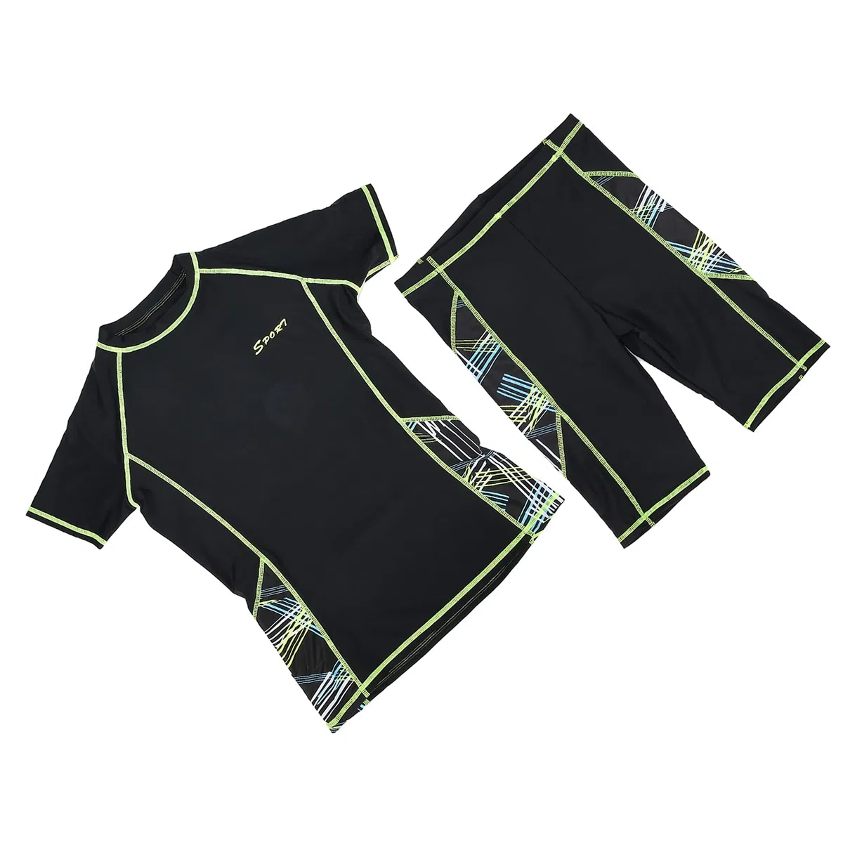 POENVFPO Tuta da Surf da Uomo, Camicia a Maniche Corte con Pantaloncini 2 Pezzi Muta da Bagno Estiva per Uomo (L)