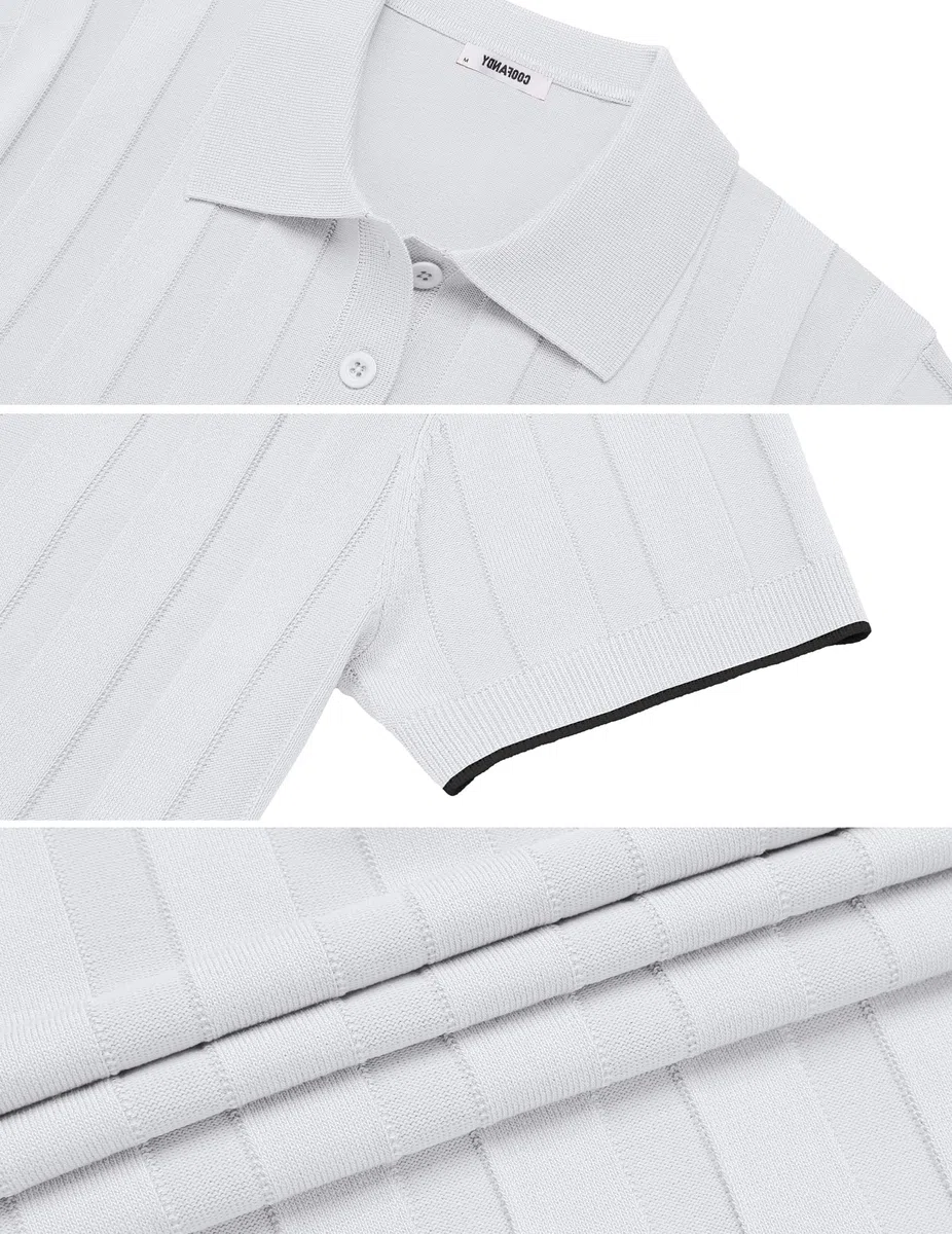 COOFANDY Polo Uomo Manica Corta Maglietta Polo Lavorata a Maglia Polos Golf T-Shirt Casual Elastico