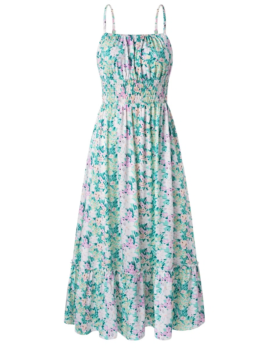 GRACE KARIN Vestito Donna Pieghe A-Line a Senza Manica Stampata Floreale Spalle Sottile