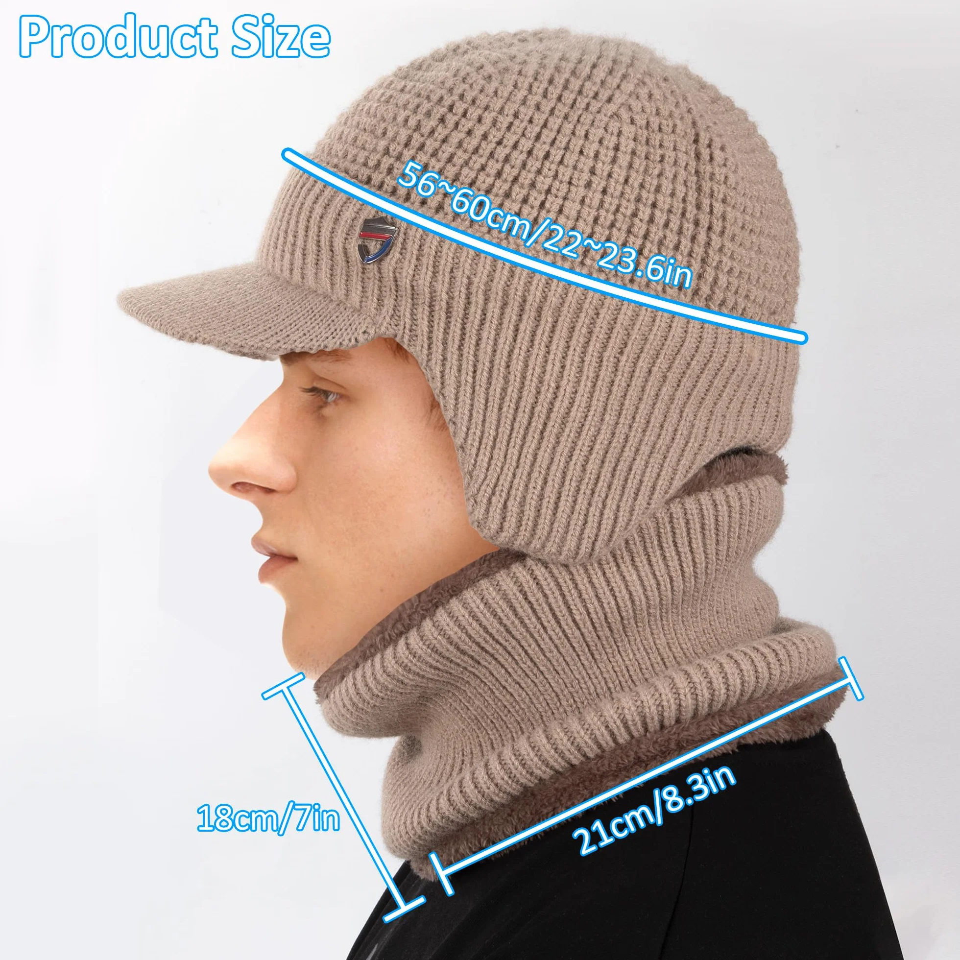 Cappello Invernale e Scaldacollo Uomo Cappello in Maglia Sciarpa con Tesa Morbido Foderato per attività All'Aperto