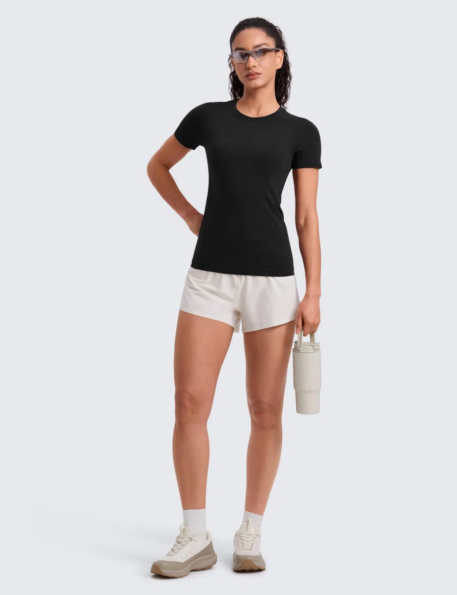 CRZ YOGA Seamless Top da Allenamento da Donna Manica Corta Atletica Tees Traspirante Gym Corsa Yoga