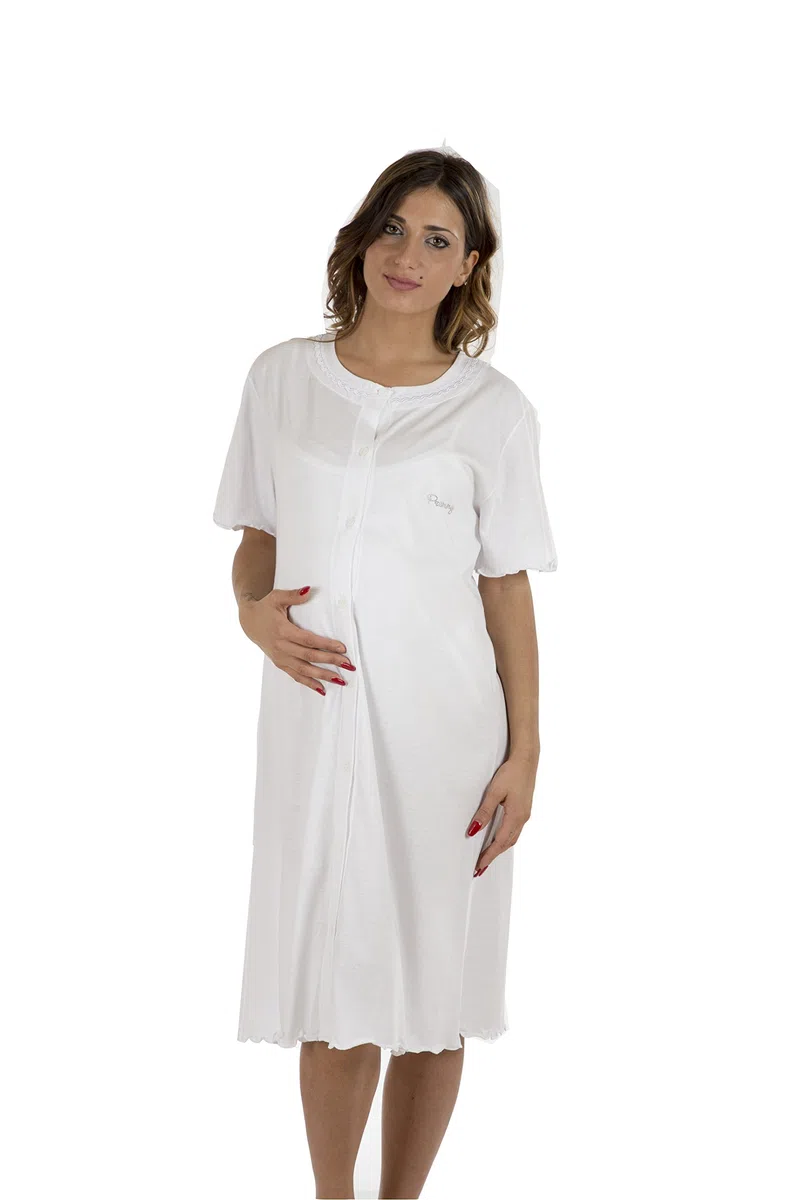 Premamy - Camicia Clinica per Premaman, Modello Aperto Davanti, Cotone Jersey, Pre-Post Parto