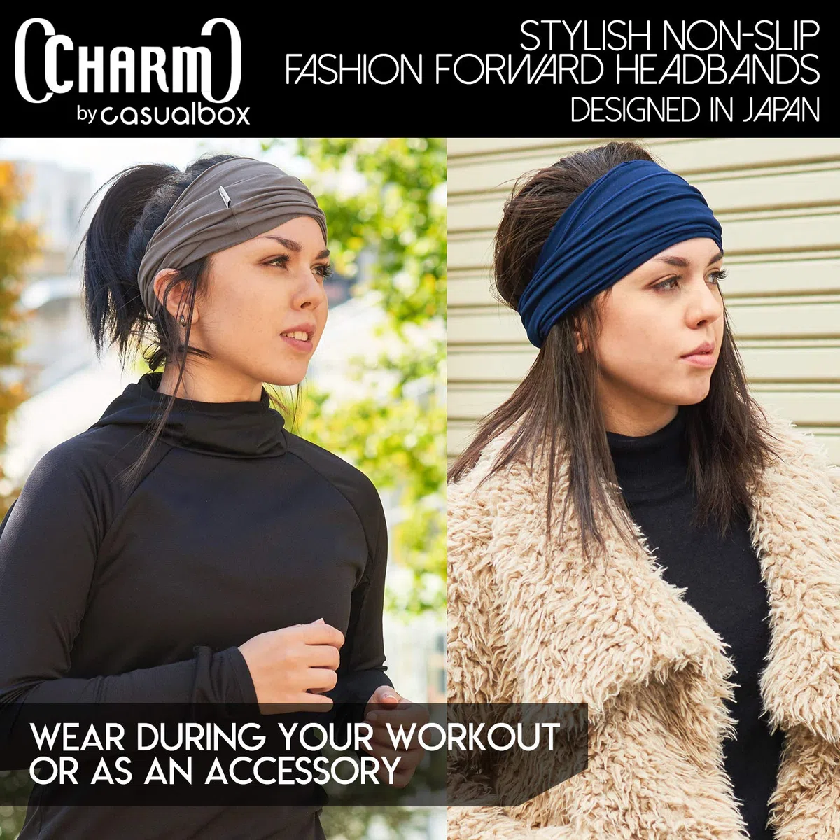 CHARM Bandana Elastico Uomo, Fascia Capelli Donna Stile Giapponese, Per Capelli Lunghi E Dread, Fascia Testa Avvolgente Nero