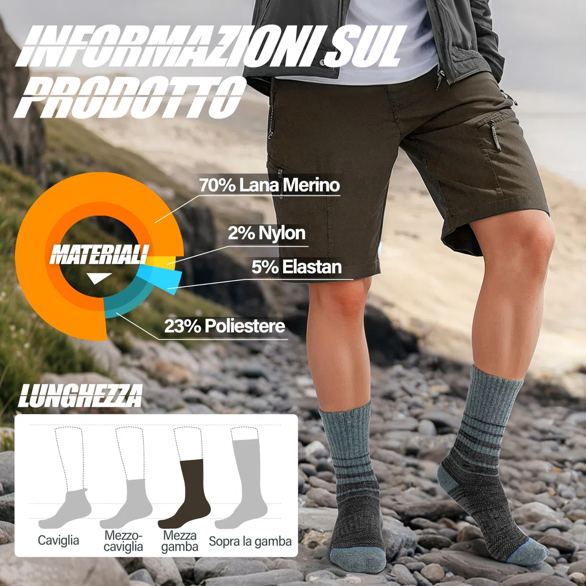 ANTSANG Calzini Unisex in Lana Merino per Donna Uomo Trekking Camminate Termici Caldi Spessi per Inverno con Taglio Alto 5 Paia