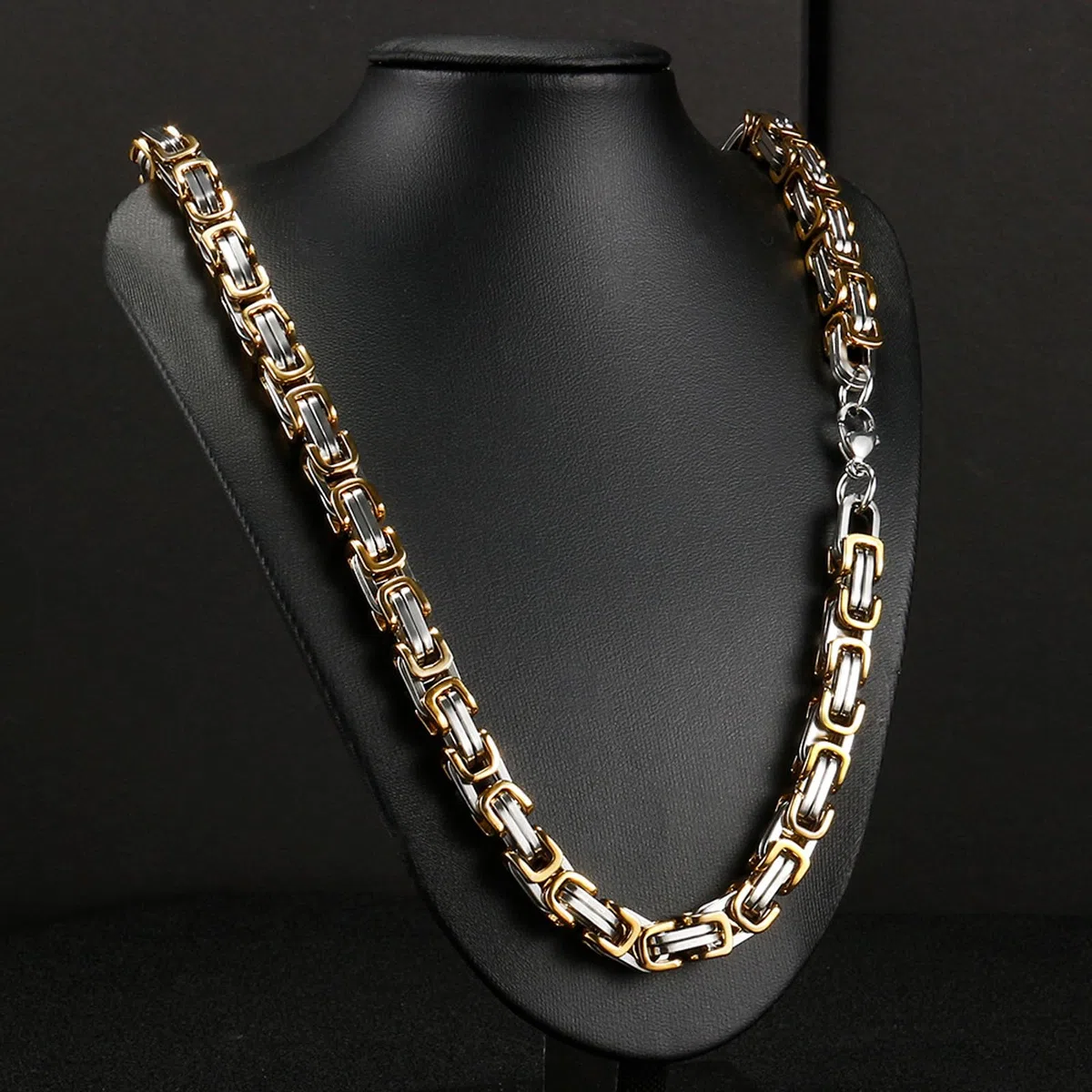 Set collana e bracciale per uomo, collana in acciaio inox, larghezza: 6 mm, da uomo, colore oro e acciaio, Acciaio inossidabile, Nessuna pietra preziosa