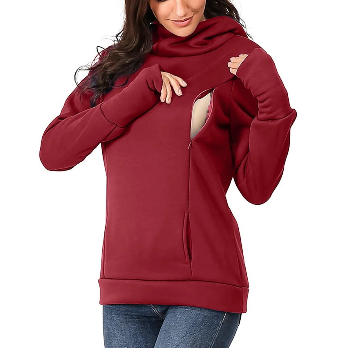 Generisch Maglione premaman da donna con maniche lunghe e cappuccio per l'allattamento, felpe e tessuti gravidanza vestito invernale