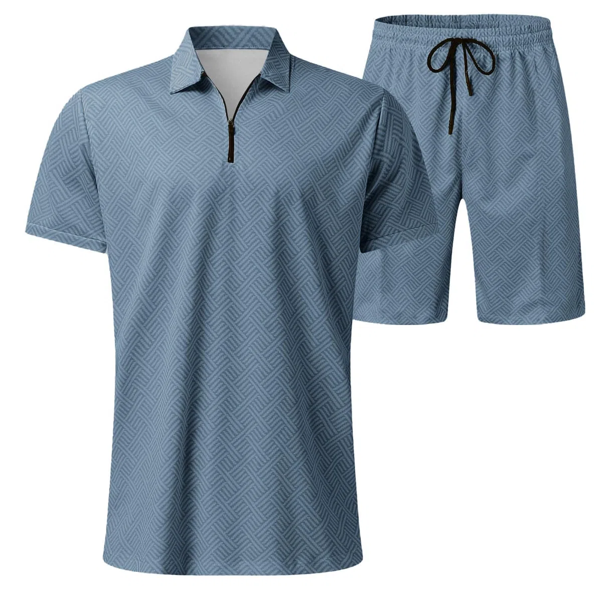 Tuta Uomo Estiva Sportiva Maniche Corte Cerniera T-Shirt e Pantaloncini Estiva 2 Pezzi Set Completo Completa Cotone Leggero Tute Due Maglietta e Complete