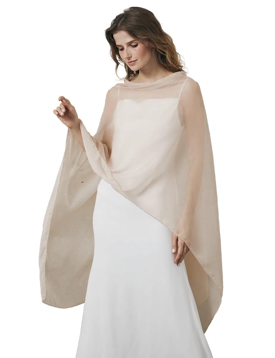 BEAUTELICATE Stola Elegante Donna Cerimonia Elegante Trasparente Crepe Coprispalle Leggera Poncho Cape per Matrimonio Abito da Sera