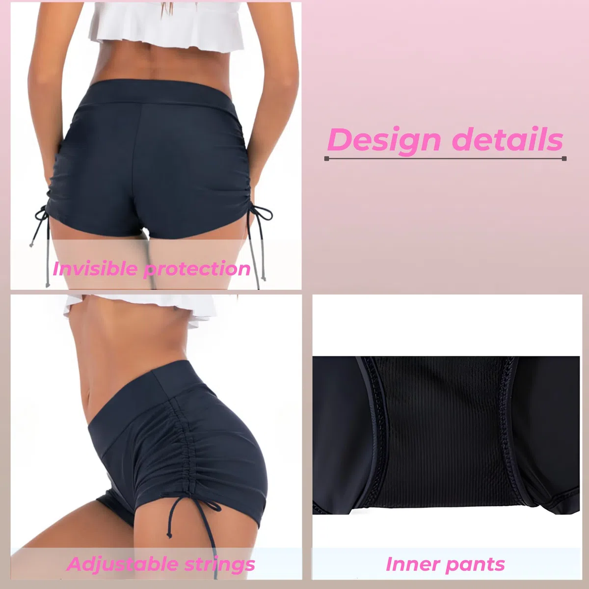 Costumi da bagno per donne e ragazze adolescenti, pantaloncini da bagno a tenuta stagna con pantaloni mestruali integrati, slip bikini neri a vita alta, costumi da bagno da donna per flusso intenso