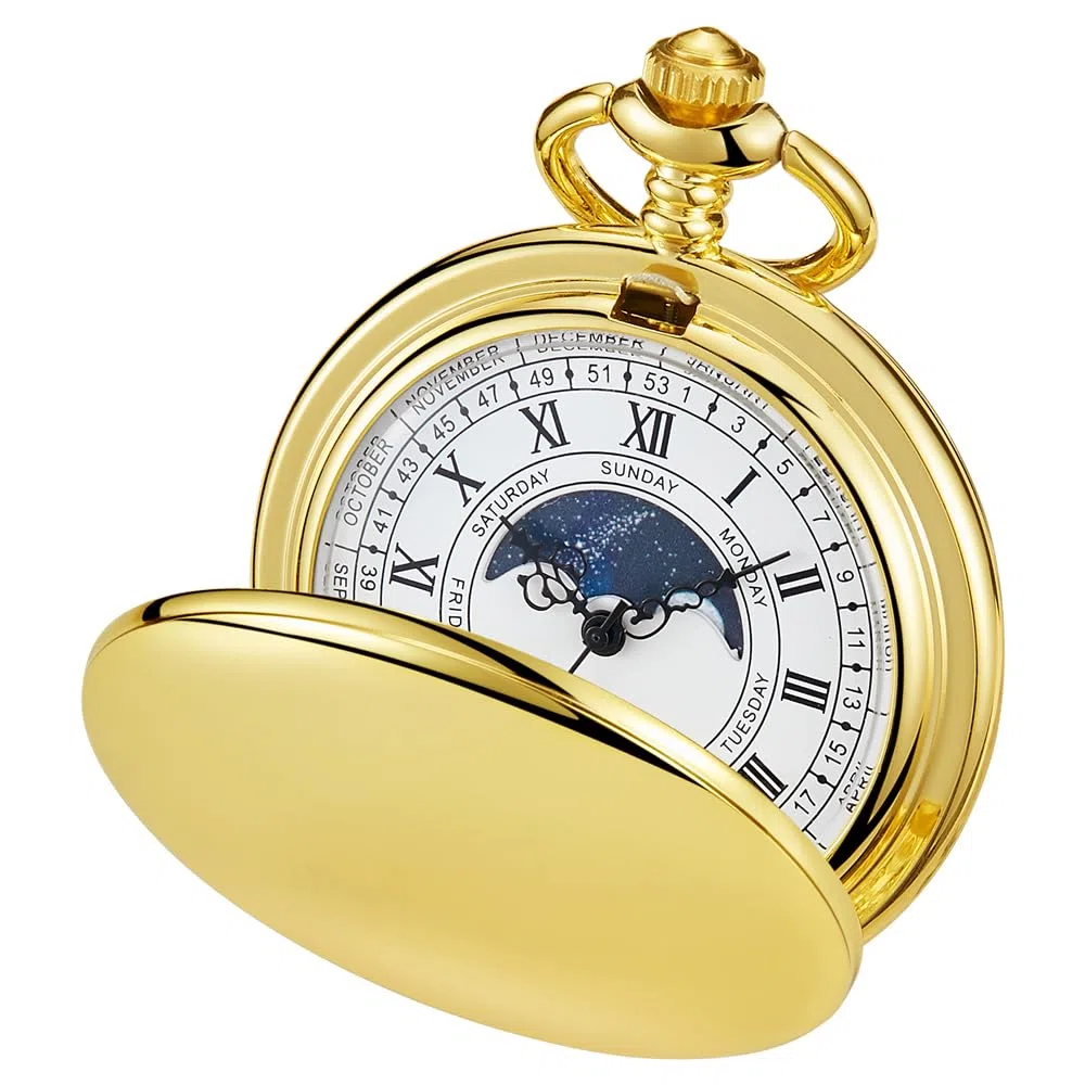 Tiong Orologio da tasca vintage con catena con numeri romani, scala unica al quarzo con calendario, orologio da taschino, regalo di compleanno, festa del papà