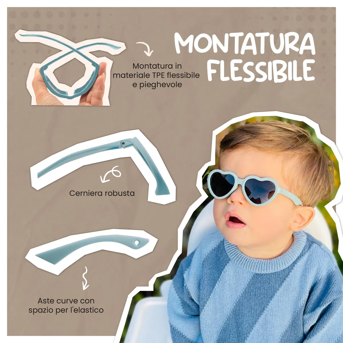 Occhiali da Sole per Bambina, 0-2 Anni, Protezione Polarizzata UV400, Montatura Flessibile e Pieghevole, Cinturino Elastico Regolabile, Occhiali da Sole Sicuri e Comodi per Bambino, Maes