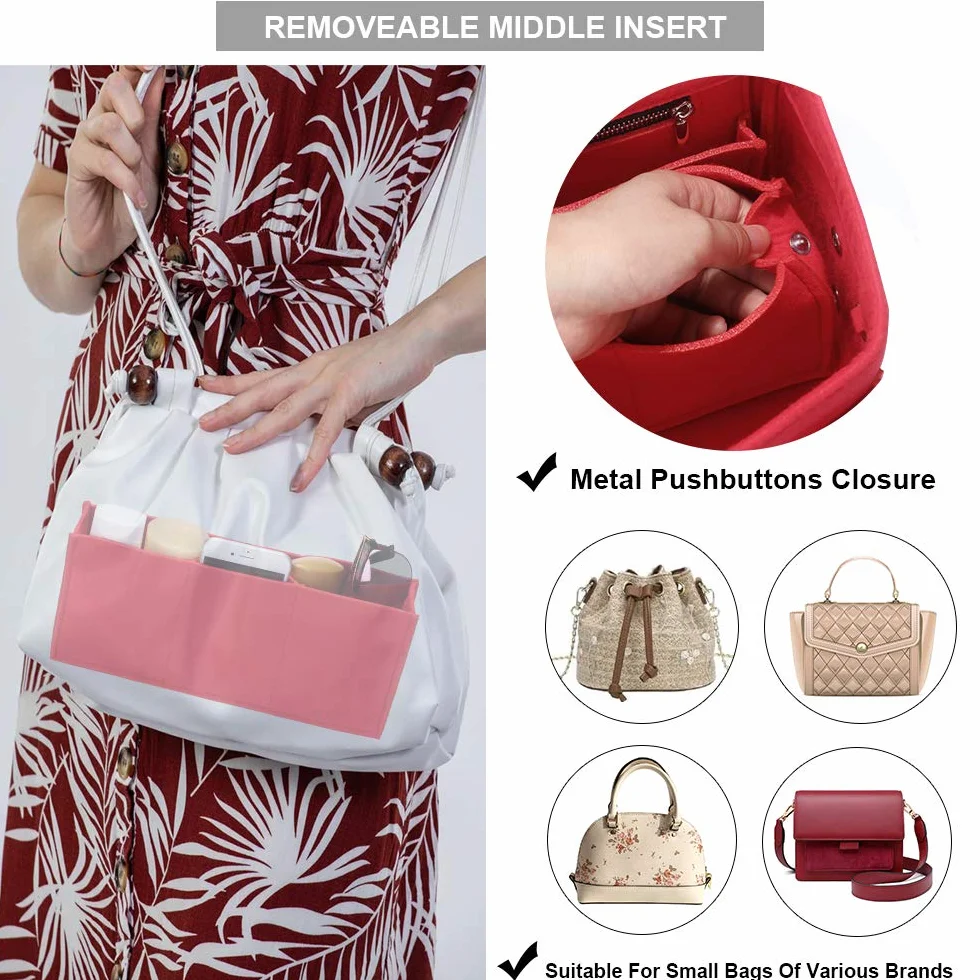 Feltro Organizer Borsa Donna, Borsa per Organizzatore con Borsa Rimovibile Interno (Rosso,L)