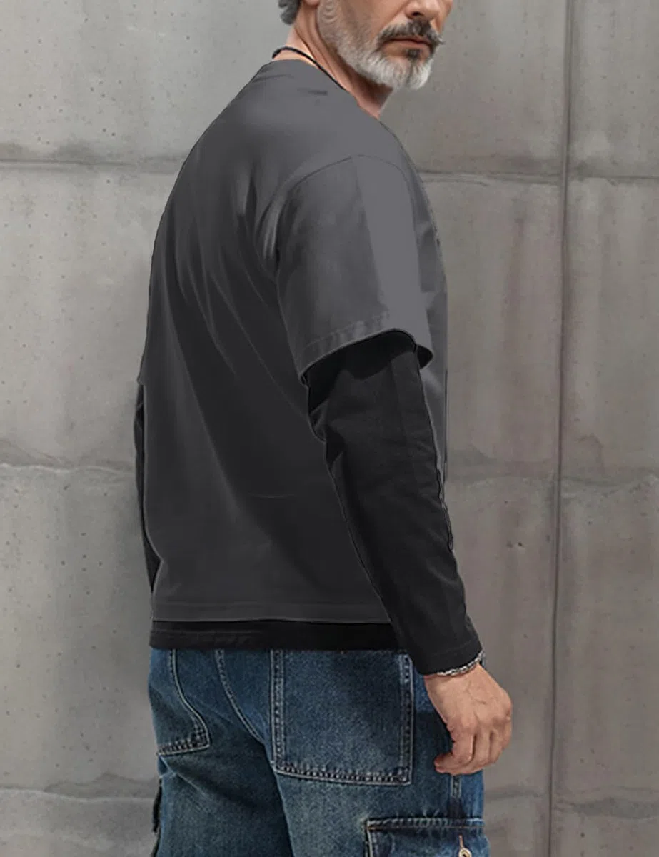 Muscle Alive Uomo Falso Completo 2 Pezzi Girocollo Camicie a Strati Tinta Unita Casual Maglione con vestibilità Ampia