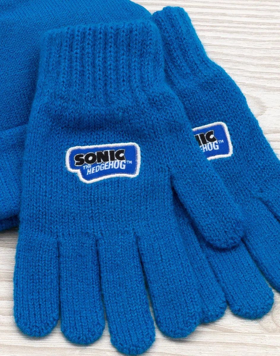 Sonic The Hedgehog Hat And Gloves Kids Blue Oregh Bered Beanie