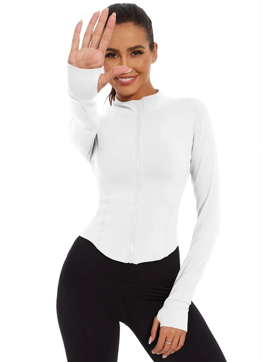 Yutdeng Giacca Sportiva Giacca da Corsa da Donna con Zip a Maniche Lunghe Fitness Traspirante Leggera Giacca Running Donna Felpa da Yoga Palestra Slim Fit con Fori per i Pollici