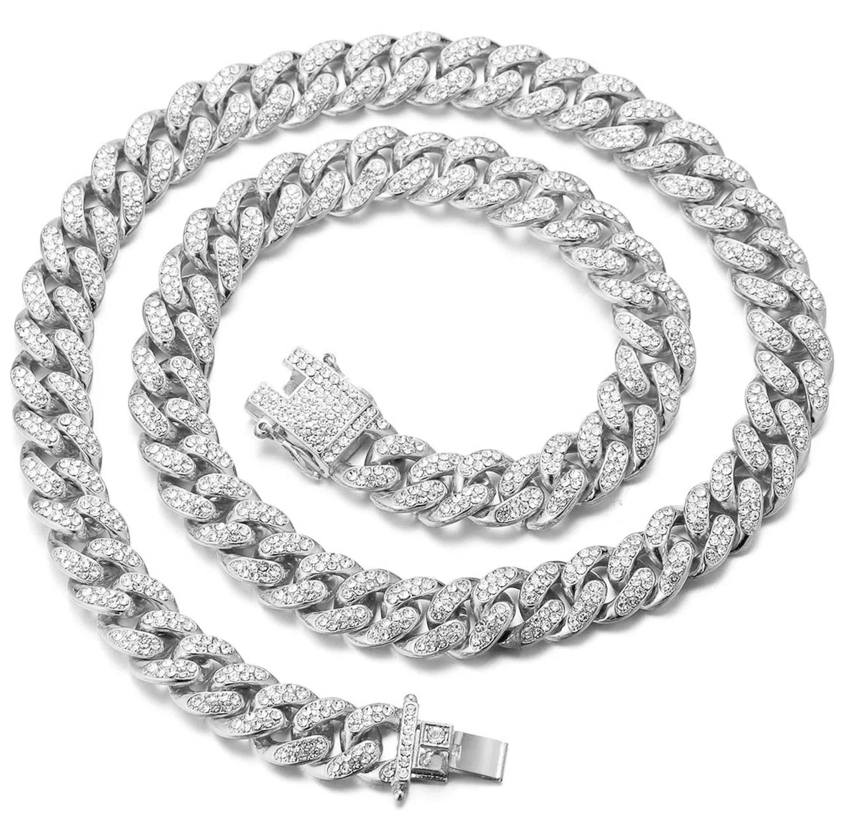HALUKAKAH Diamante Catena Cubana per Ragazzo,14MM Ragazzi Oro Reale 18k /Platino Placcato in Oro Bianco Collana Braccialetto Diamanti da Laboratorio Set a Mano 8-15 Y/O.con Pacco Regalo Gratuita