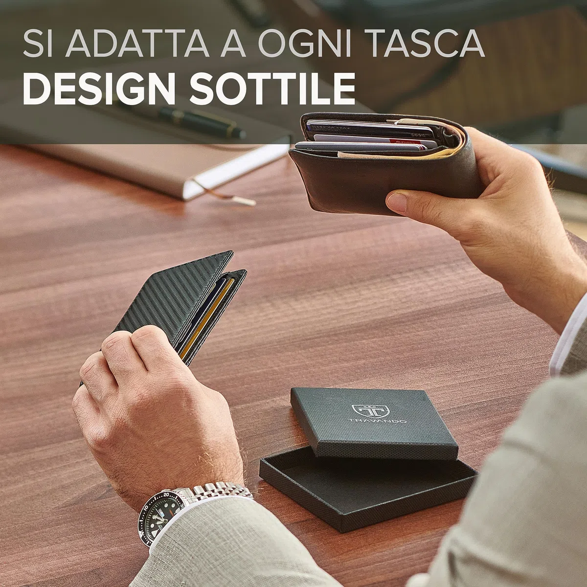 TRAVANDO ® Portafoglio Uomo con Clip per Contanti LONDON - 8 Tasche per la Carte - Porta carte di credito - Protezione RFID - Regalo perfetto per gli Uomini - Confezione Regalo