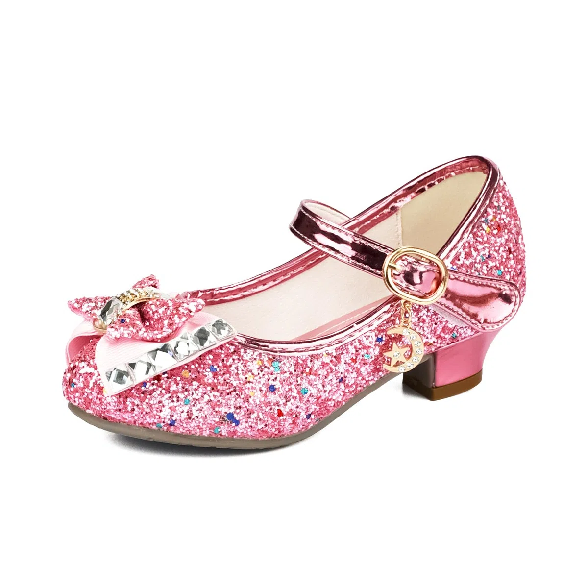 Scarpe Principessa Bambina Bimba, Scarpe Glitterate con Tacchi per Ragazza, Scarpe Cosplay con Paillettes Eleganti per Cerimonia Festa