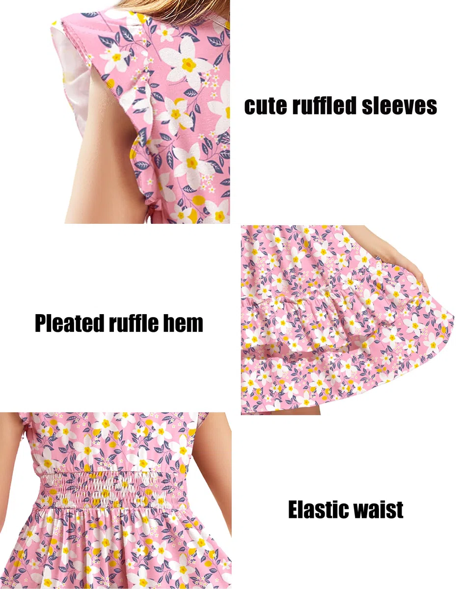 Arshiner Ragazze Abito Maniche Volanti Bambini Estivo Cotone Abito Festivo Elegante Senza Maniche Swing Abiti da Festa per Ragazza 5-14 Anni