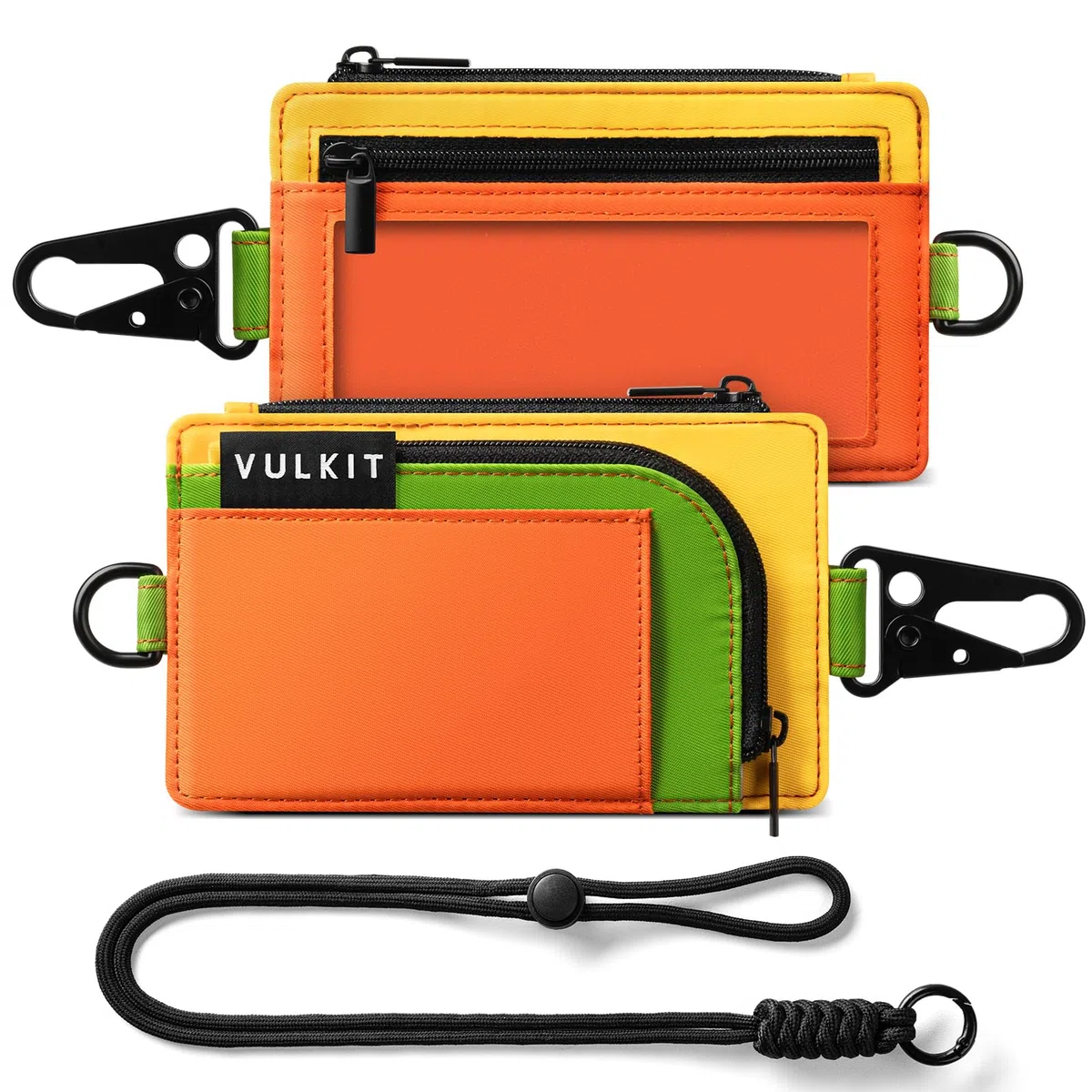 VULKIT Portafoglio portachiavi resistente all'acqua con cordino per uomini e donne, portafoglio con cerniera per esterni, con finestra trasparente per documenti, per escursionismo, pesca, skateboard e