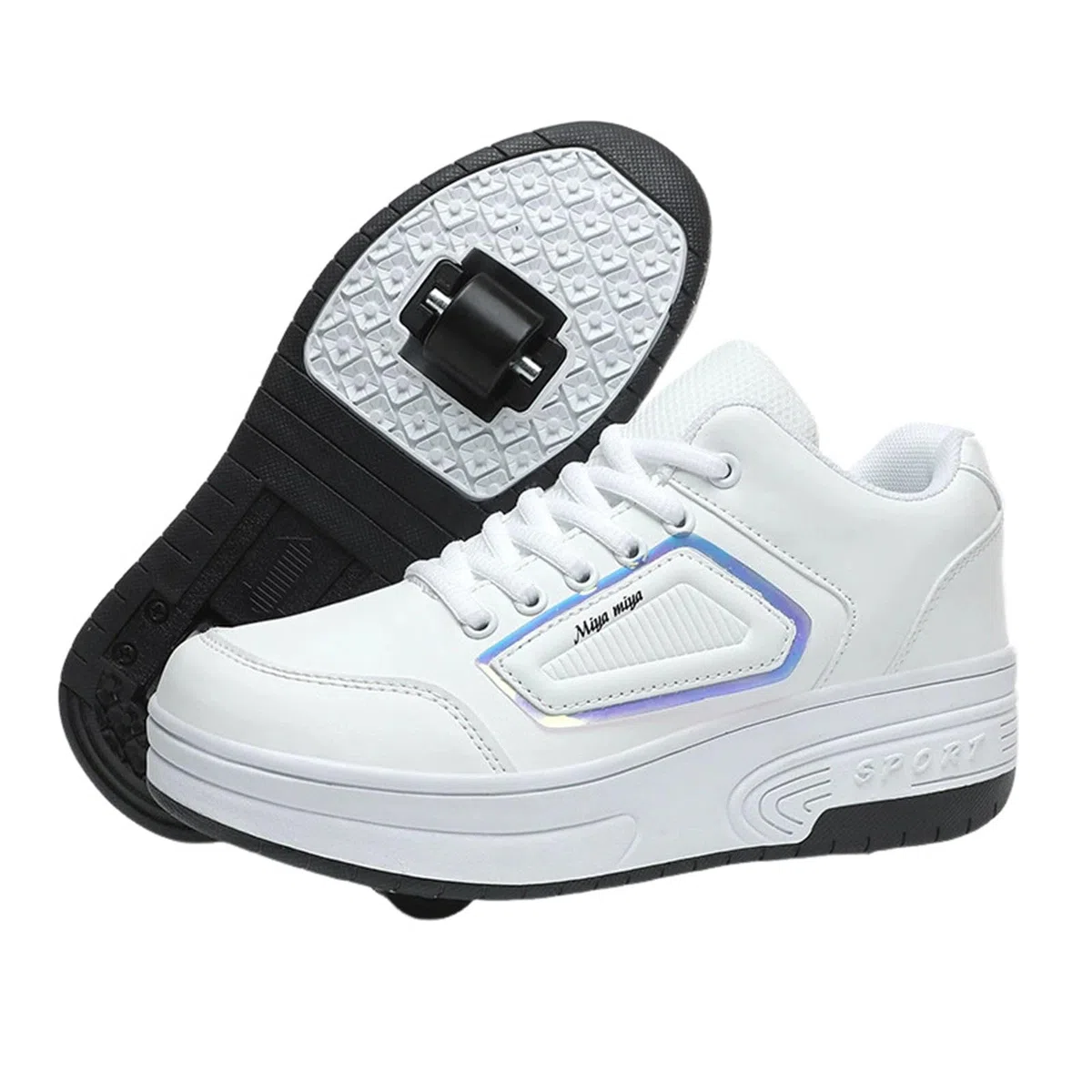Surwin Scarpe con Rotelle Bambino, Scarpe con Ruote Posteriori Retrattili, Sneaker Lacci con Rotelle Bambini Ragazzo Ragazza Unisex Sneaker Skateboard Traspirante per Feste
