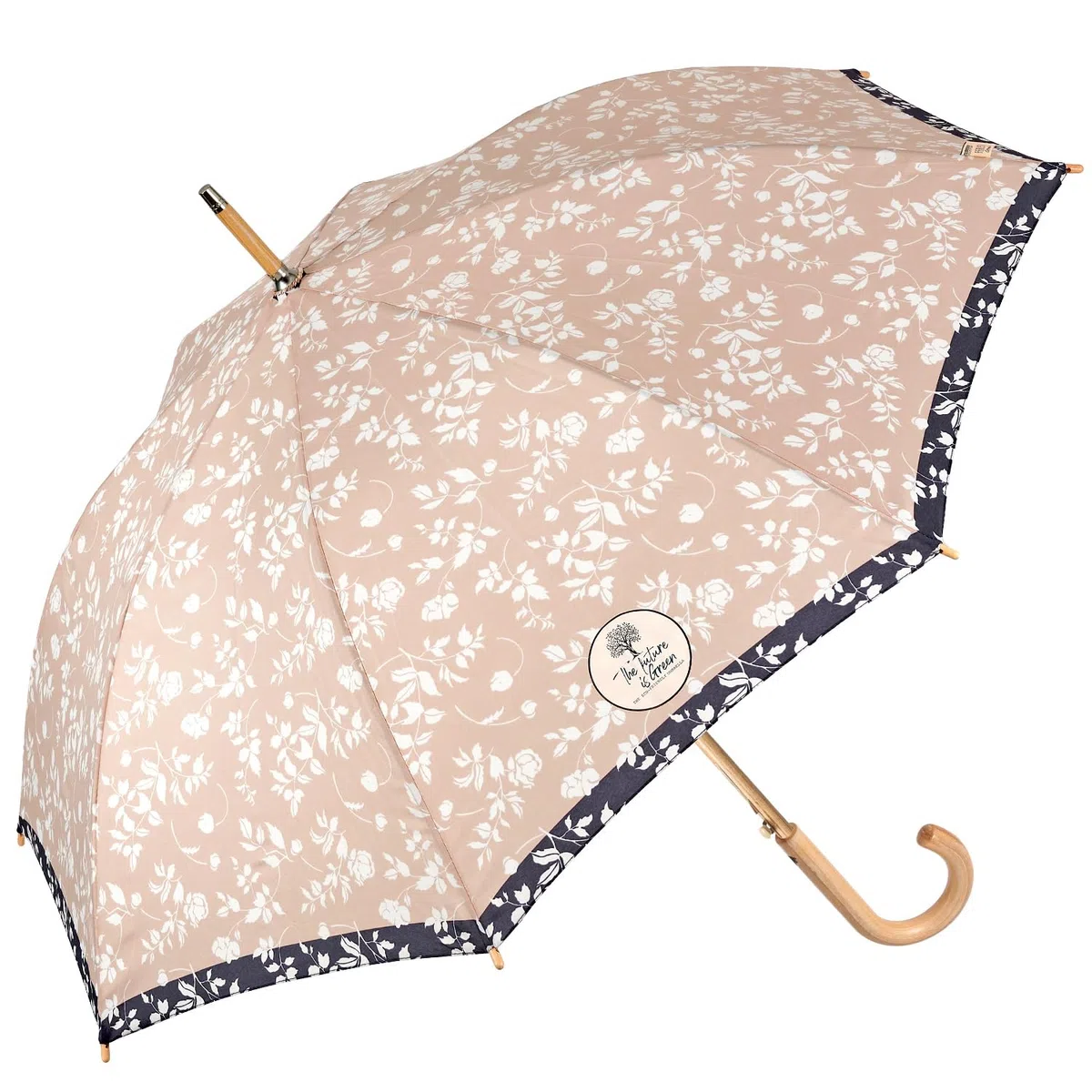 PERLETTI GREEN Ombrello Pioggia Ecosostenibile Tessuto Riciclato Donna Automatico - Manico in Legno Biodegradabile - Ombrello Classico Antivento Ecologico - Diametro 102 cm