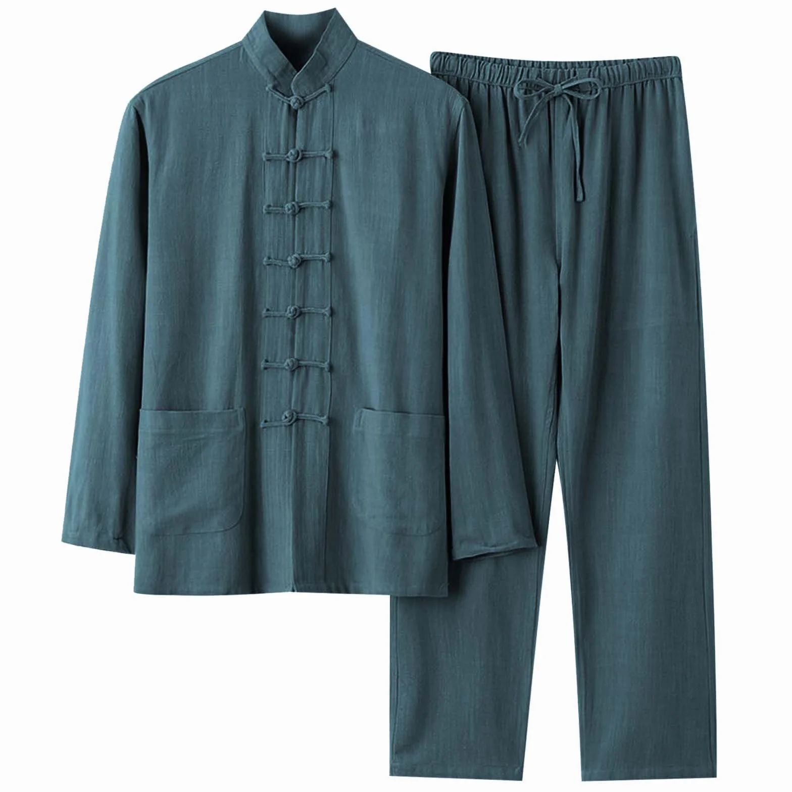 Tai Chi Uniform Uomo Cotone Lino Tang Tuta Cotone Cinese Tradizionale Vestiti Zen Uniformi Training Suit Classico Tangzhuang Tuta Casual