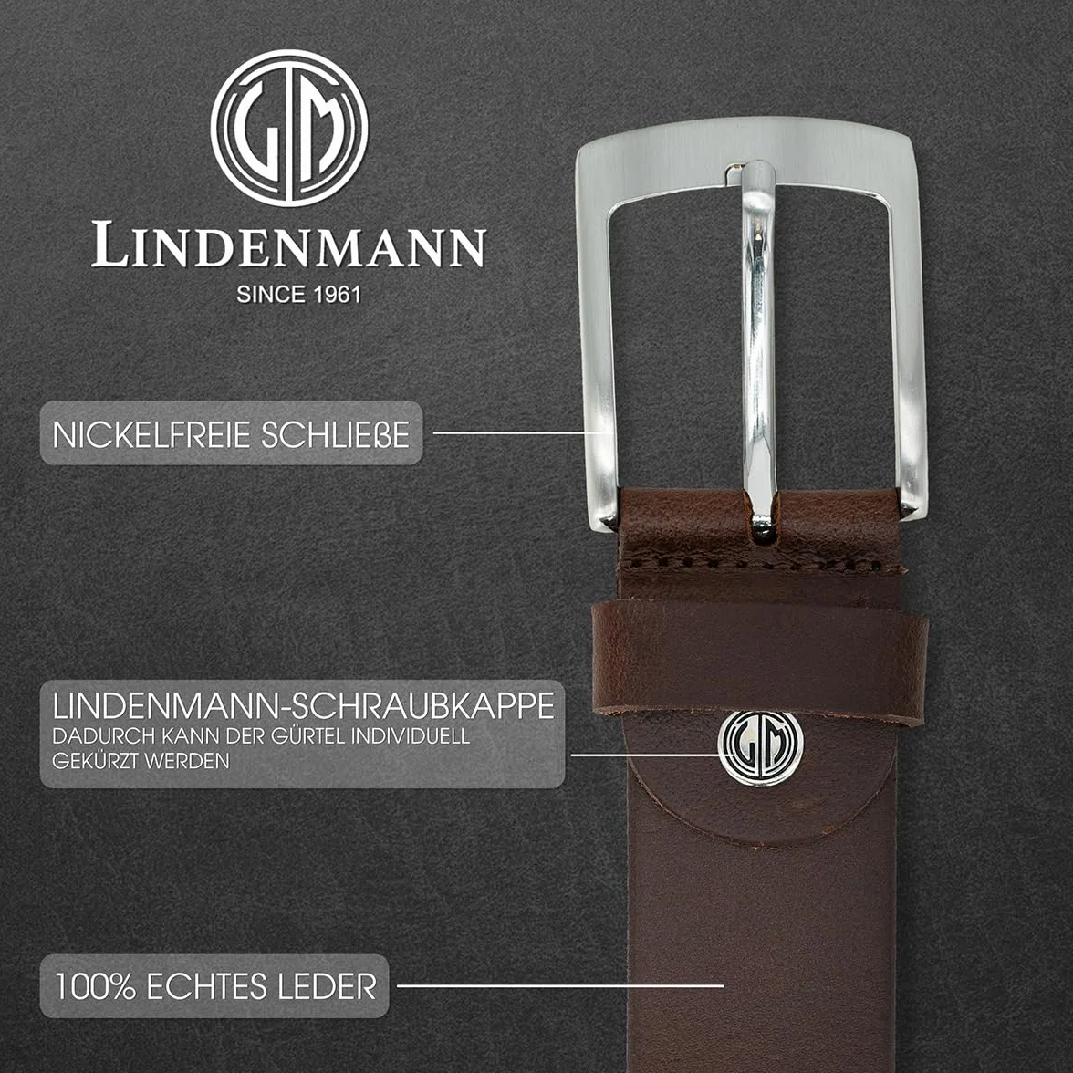 Lindenmann cintura uomo cintura in pelle di bufalo, 40 mm di larghezza e 3,5 mm - 4 mm di spessore, accorciabile, cintura, cintura in pelle, cintura jeans, XL, nero/marrone