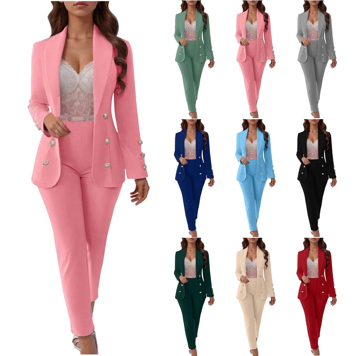 Tailleur Donna Eleganti da Cerimonia Pantaloni e Giacca Completo da Donna con Risvolto Business Suit con Bottone Completi di Pantaloni 2 Pezzi per Matrimoni e Feste