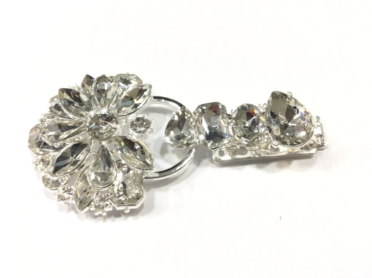 Alamaro Bottone Gioiello con Cristalli Trasparenti o Neri, 10 cm (crystal)