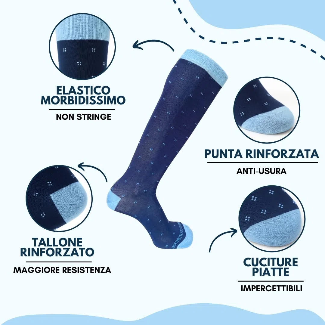 Lucchetti Socks Milano 6 paia Calze Uomo Lunghe Filo di Scozia Fantasia Cotone Colorate Pois Righe Disegni divertenti Made in Italy