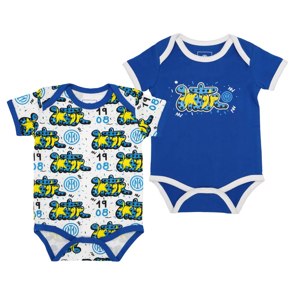Inter - Set Body Manica Corta Snake, Body da Neonato, Colore Bianco, Prodotto Ufficiale