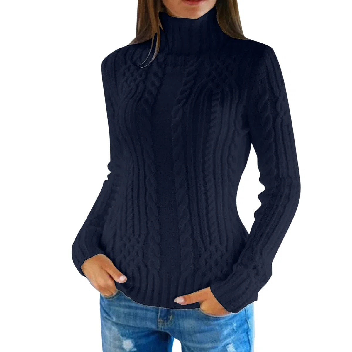 Felpa da donna con collo a lupetto camicetta di base top dolcevita maglione da donna invernale in lana lavorata a maglia inferiore femminile a maniche lunghe pullover allentato spesso per allenamento