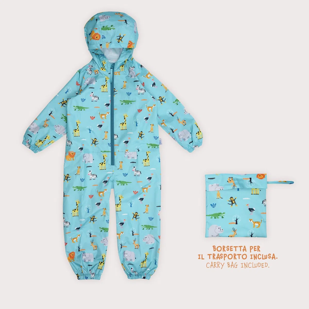 PERLETTI Tuta Impermeabile Bambino Bambina con Cappuccio - Antipioggia Comoda Leggera con Dettagli Catarifrangenti Bimbo Bimba 2 3 4 5 Anni - Tutina Pioggia Bambini Scuola Materna con Cerniera