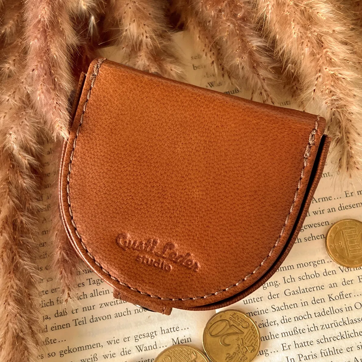 Gusti Leder studio ''Brian'' borsellino portamonete banconote monete vintage vera pelle festa disco unisex marrone cognac 2A14-22-5