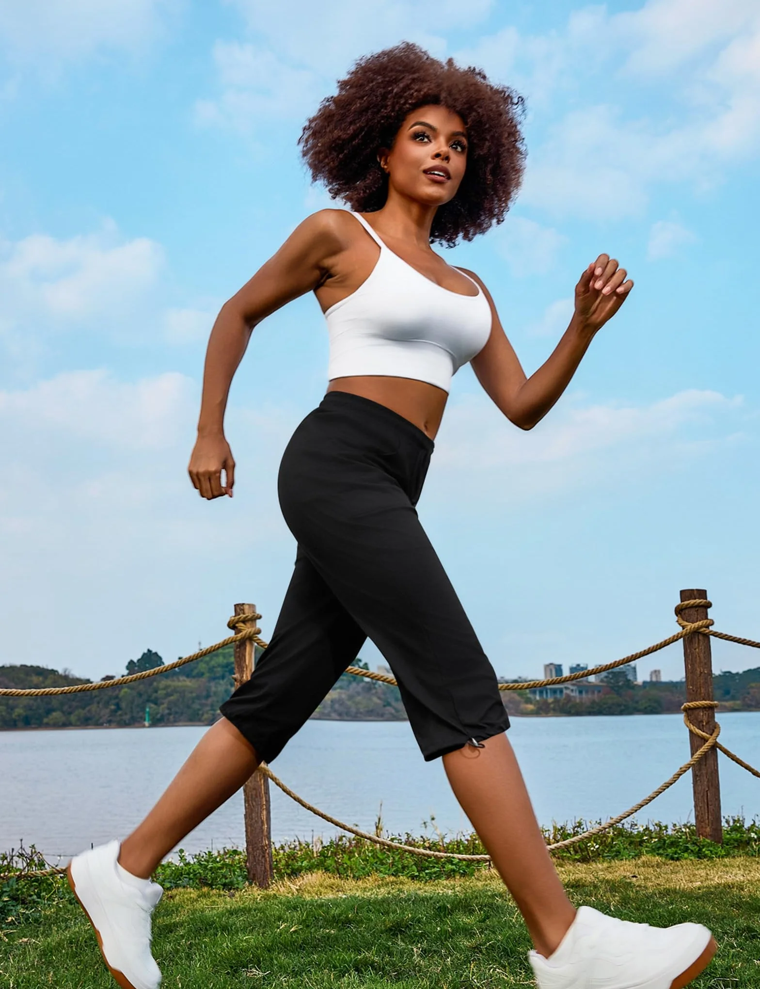 Totatuit Pantaloni Capri Donna Estivi Sportivi 3/4 Cotone Regolabile con Tasca Pinocchietto Cropped Jogging Yoga Pinocchietti