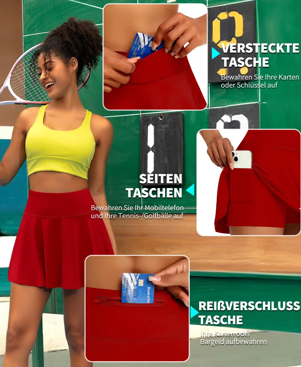 JoyGirl Gonna plissettata da tennis da donna, con pantaloni, a vita alta, per golf, sport, mini gonna con tasche per corsa, allenamento
