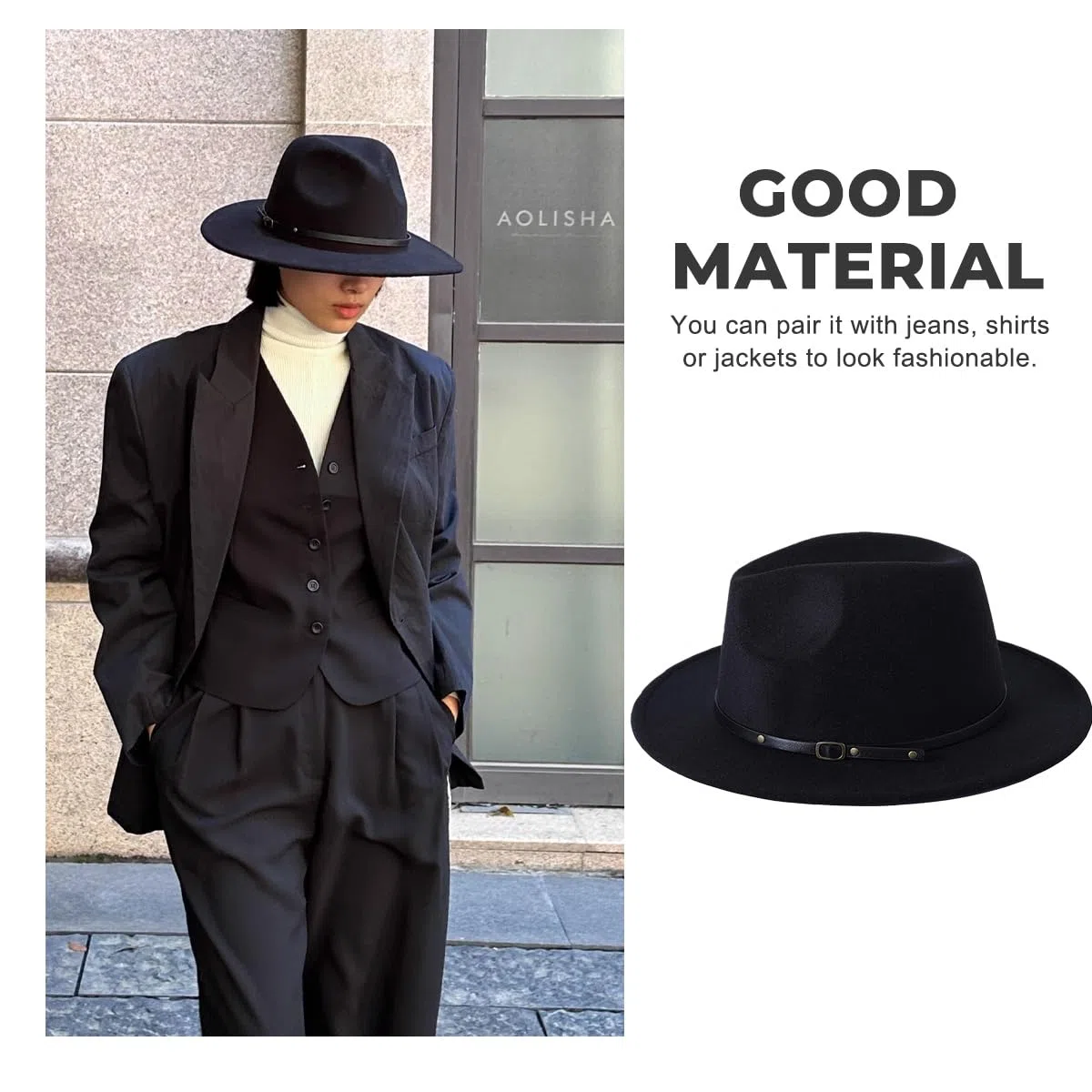 ericotry Cappello Fedora Classico Unisex in Misto Lana con Fibbia per Cintura, Cappello a Tesa Larga, Cappello da Derby per Chiesa, Jazz, Trilby, Berretti per Uomini e Donne, Feste di Nozze, Talent