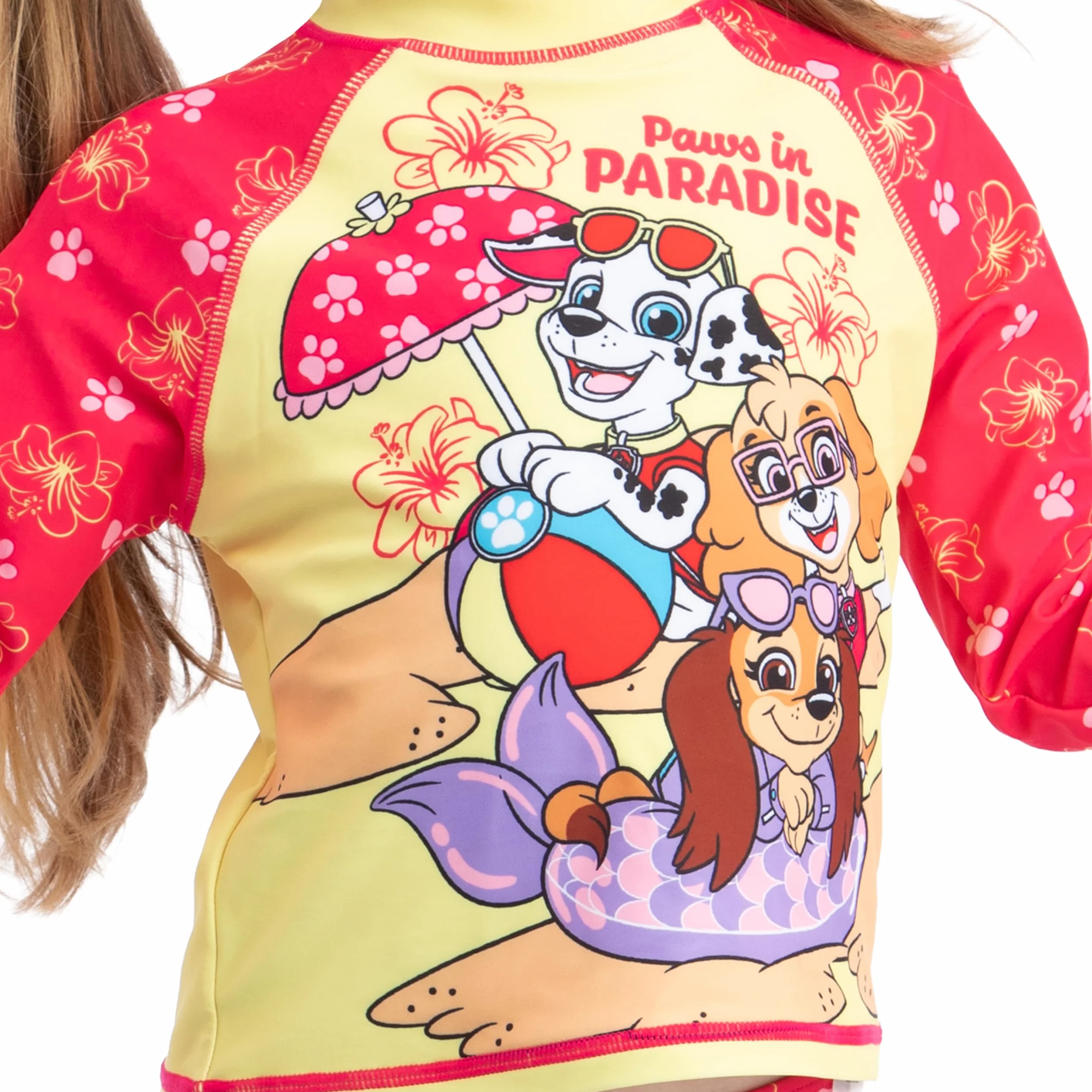 Paw Patrol Costume da Bagno Bambina 2 Pezzi, Costume Piscina Bambina Maniche Lunghe, Paws in Paradise Set Costumi Nuoto