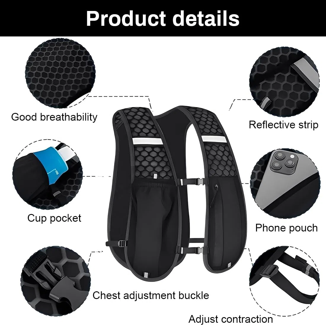 Gilet da corsa per donna e uomo, cinturini pettorali regolabili, gilet running uomo, traspirante e riflettente, zaino gilet da corsa, Running Vest