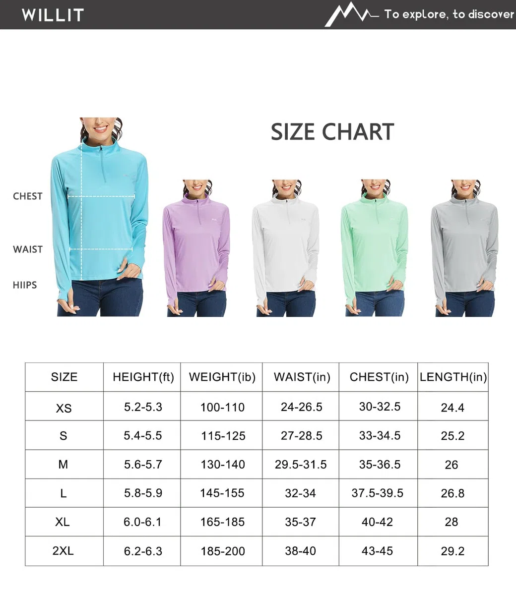 Willit Maglia da donna UPF 50+ protezione solare SPF manica lunga leggera mezza zip Golf Outdoor Shirt Quick Dry