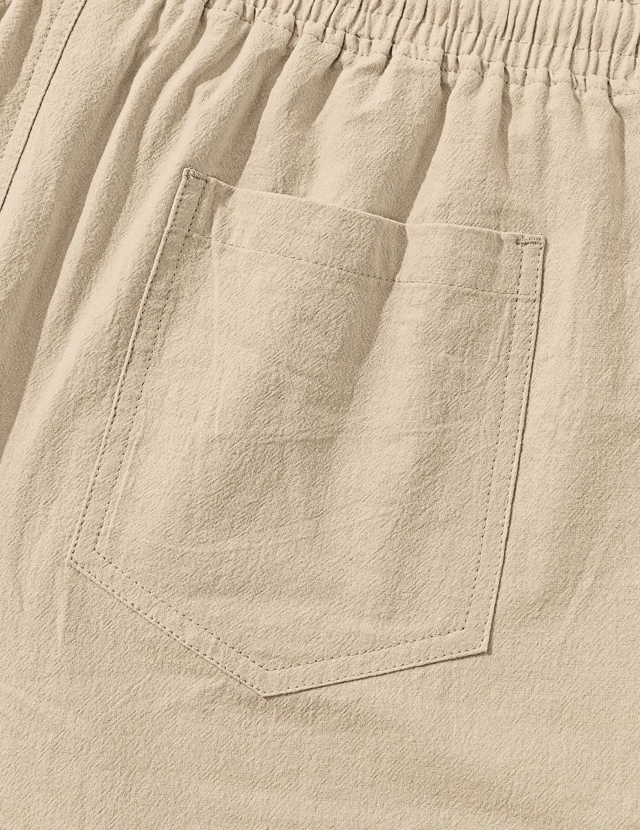 TARAINYA Pantaloni Cotone Lino Uomo Casual con Cordino in Vita e Tasche per L'Estate