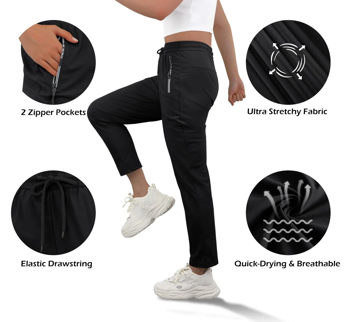 PrinStory Pantaloni da donna UK Quick Dry Walking Pantaloni con tasche con cerniera