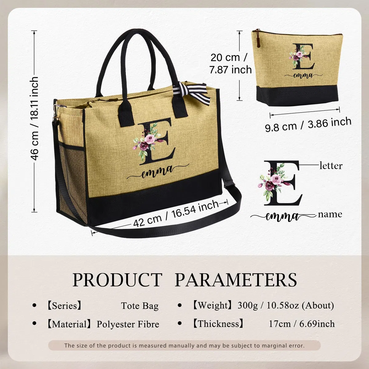 jewelora Borsa Mare Donna Tote Bag Personalizzata con Nome per Mamma Insegnante Fidanzata Damigelle Borsa da Viaggio Grande Shopper Bag Donna per Matrimonio Viaggio Spiaggia Vacanza