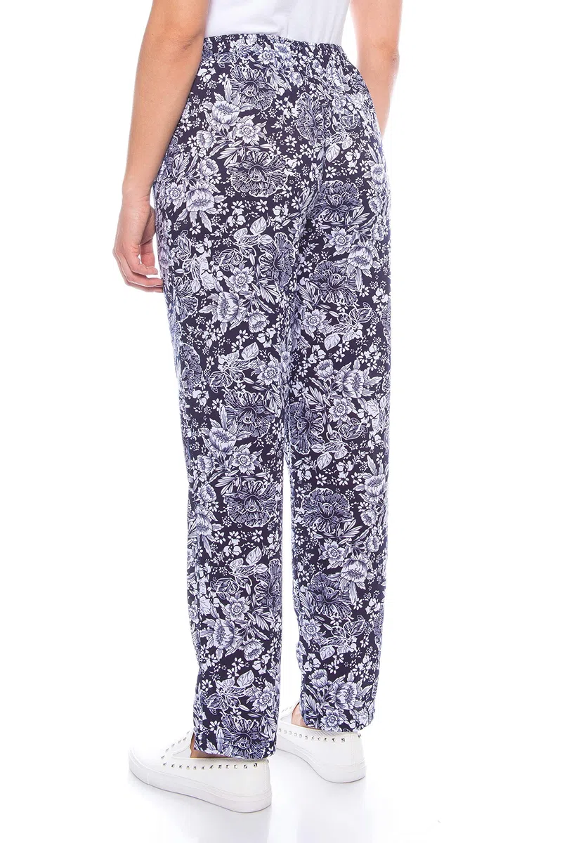 Kendindza - Pantaloni estivi da donna, lunghi, leggeri, per il tempo libero, con fiori in cotone
