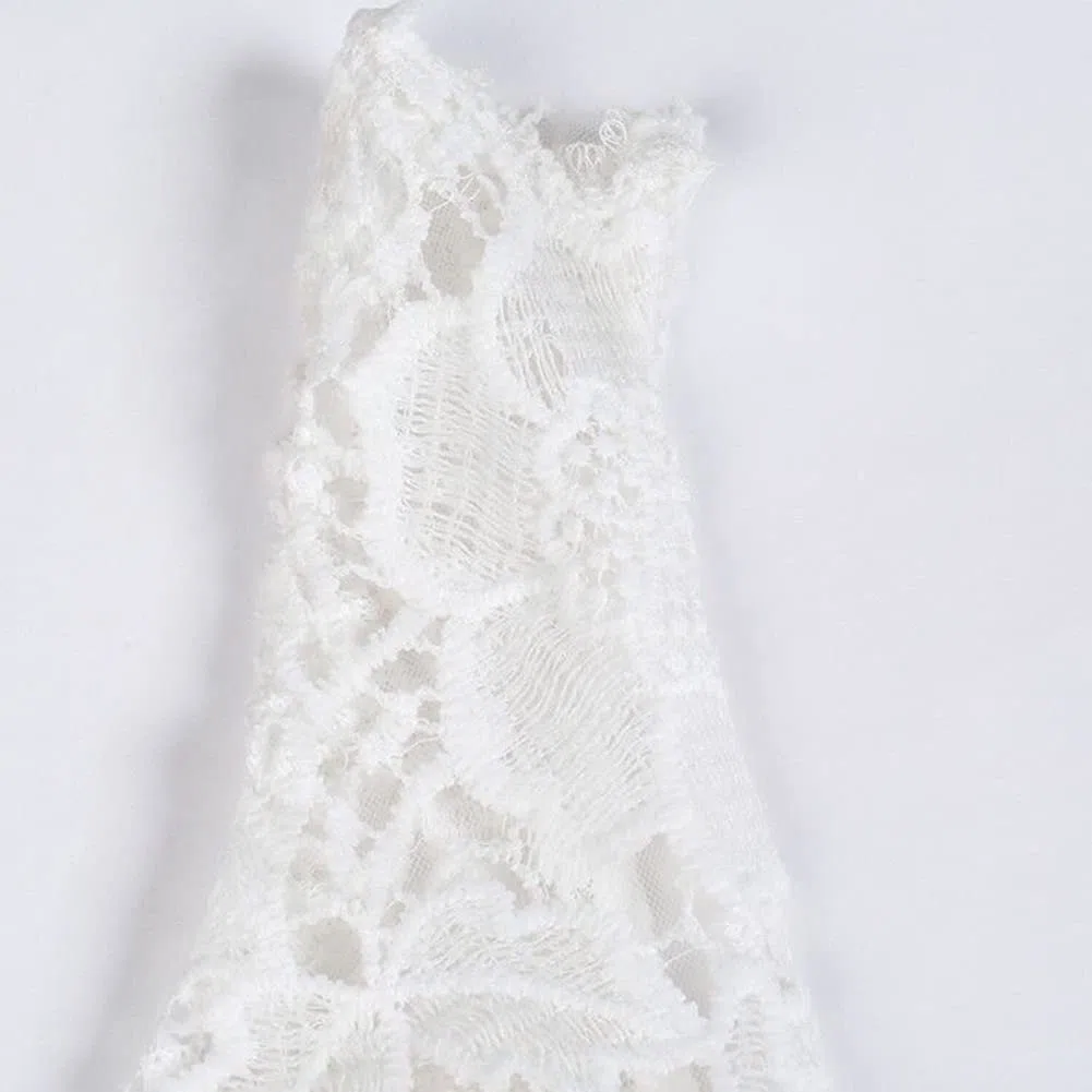 Abiti da Sposa Donna Elegante Senza Maniche Scollo a V in Pizzo Lungo Vestito per Matrimonio