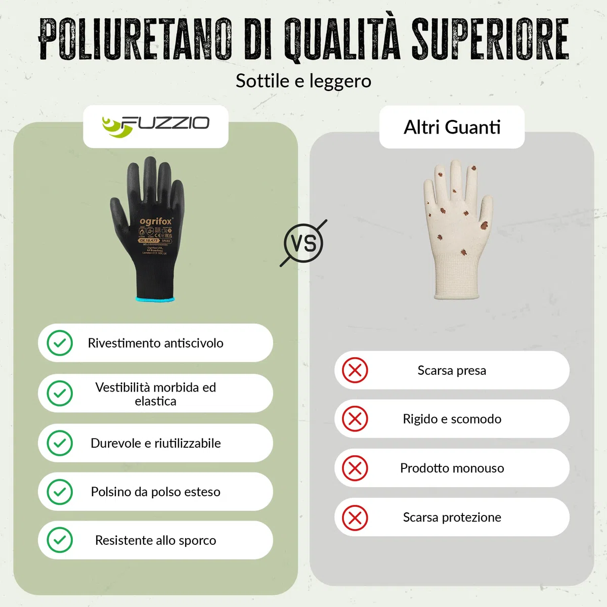 24 paia di guanti da lavoro e supporto clip per guanti FUZZIO (L - 9, Rosso)