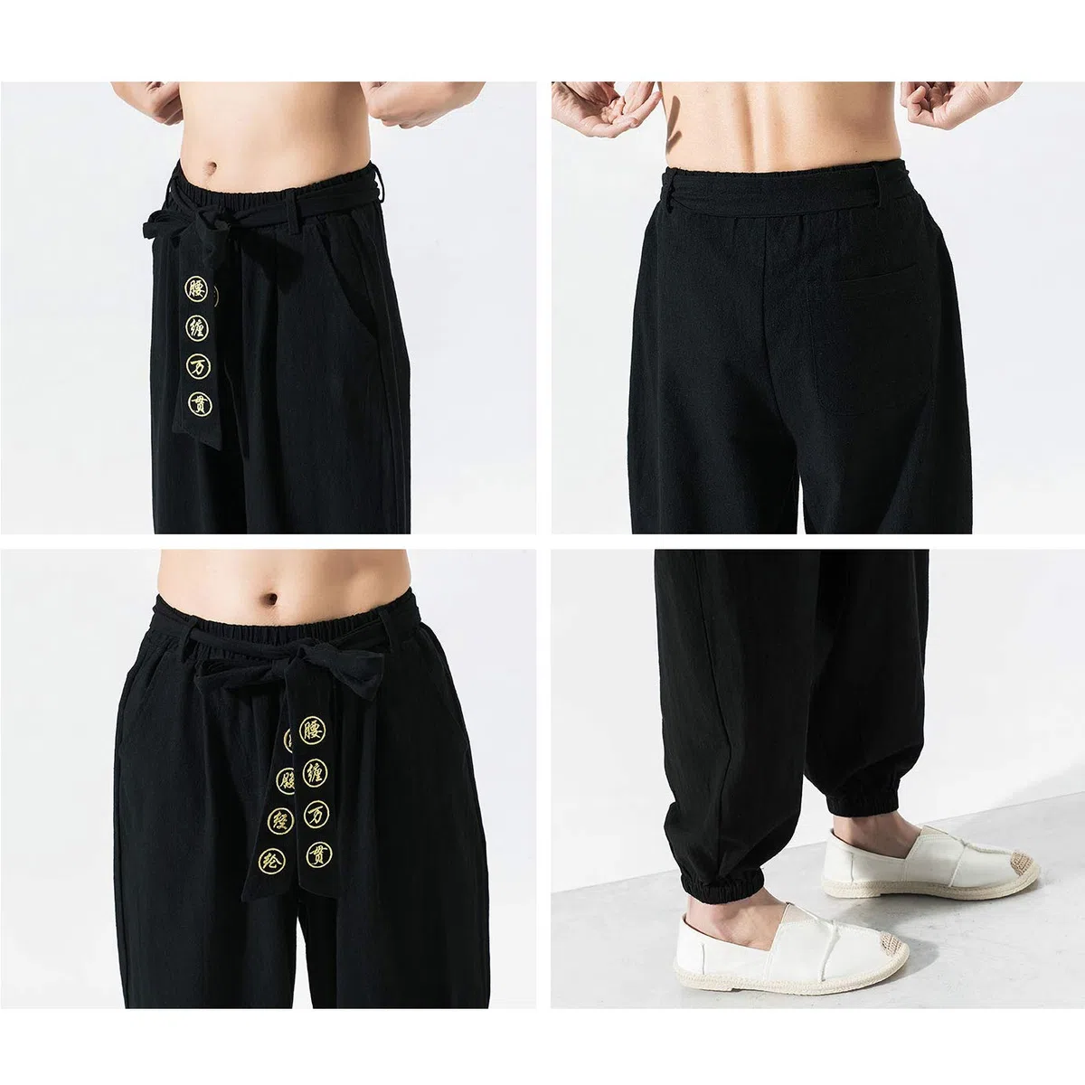 HAORUN Pantaloni da uomo in stile cinese Kung Fu Tai Chi pantaloni larghi in lino casual retrò gamba larga